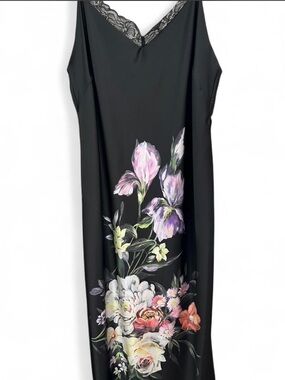 Express Black Maxi Slip Dress with Pink & Purple Floral Print